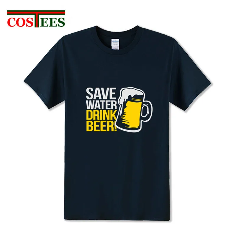 Comic Save Water Drink Beer футболка для мужчин большой Короткий Рукав Crewneck хлопок размера