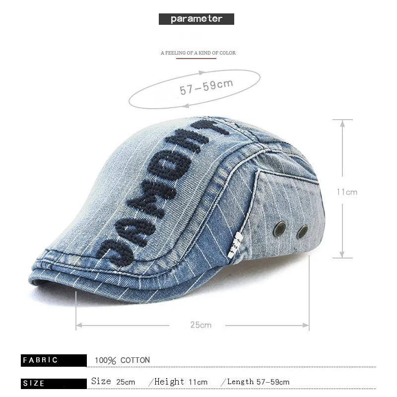 Ковбойская плоская кепка JAMONT винтажный Повседневный берет из джинсовой ткани