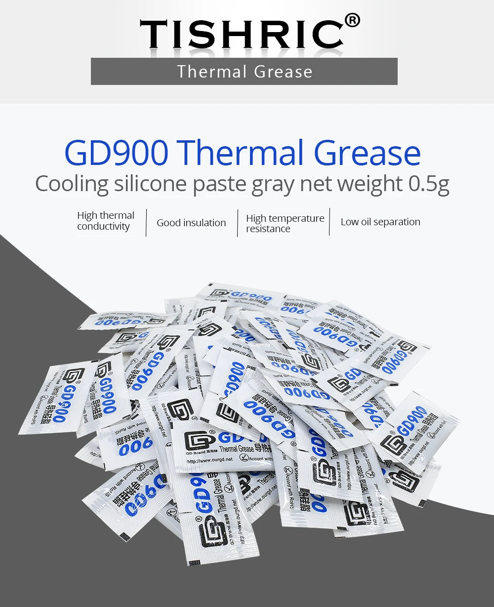 10 шт. TISHRIC GD900 термопаста силиконовая соединение проводящая cpu GPU штукатурка для радиатора клеевой кулер для процессора 0,5 г
