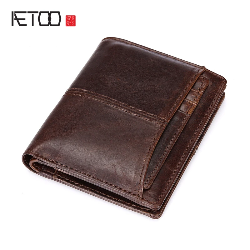 Мужской кожаный кошелек AETOO винтажный в ретро стиле с воском|mens vintage wallet|money