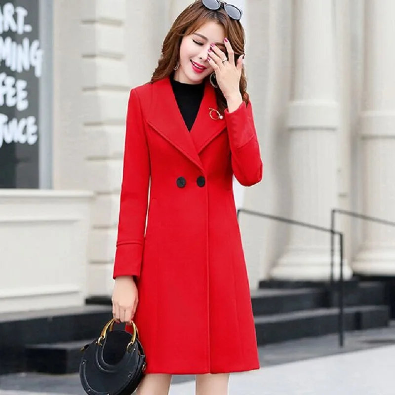 

spring/autumn women clothing woolenwomen coat slim mid-long outerwear korean overcoat Long sleeve Women Woolen Jacket