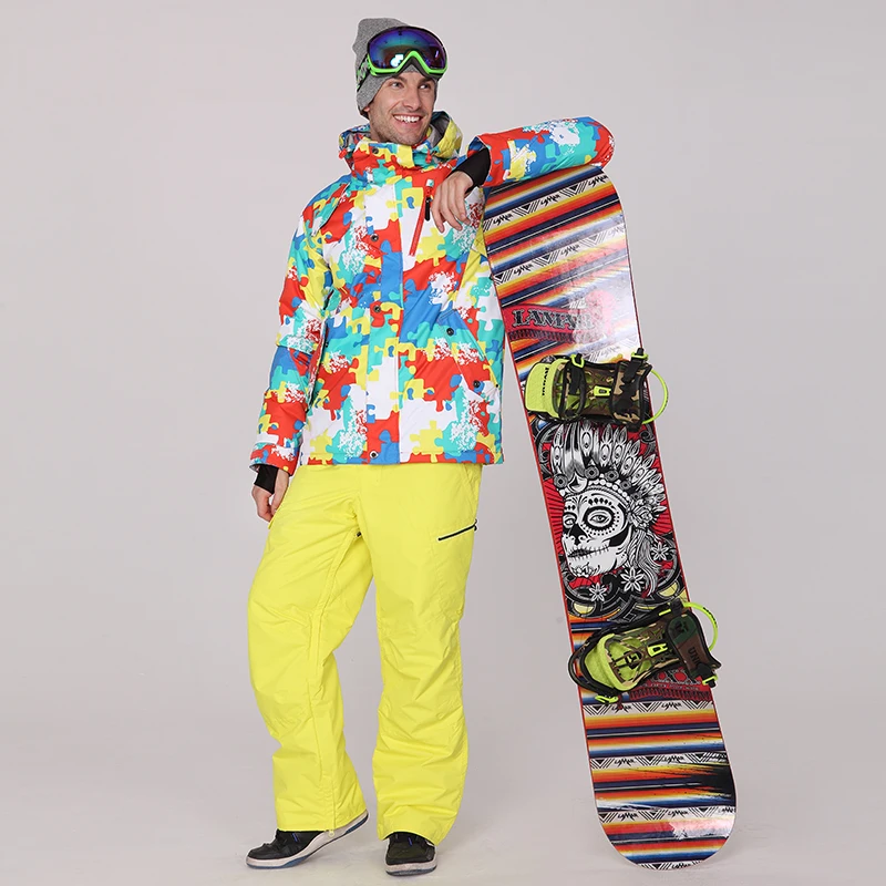 Зимний мужской лыжный костюм Gsou для сноуборда лыжная одежда зимняя желтая и