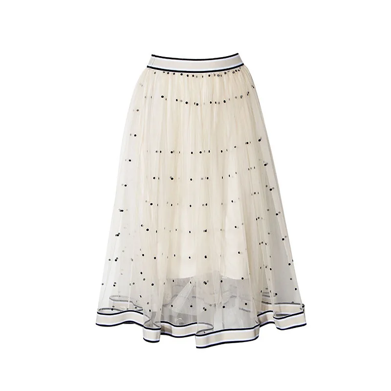 Hongsonghan New Wave point casual style Welt big a lotus leaf pendulum all match show thin bottom A-line gauze skirt | Женская одежда