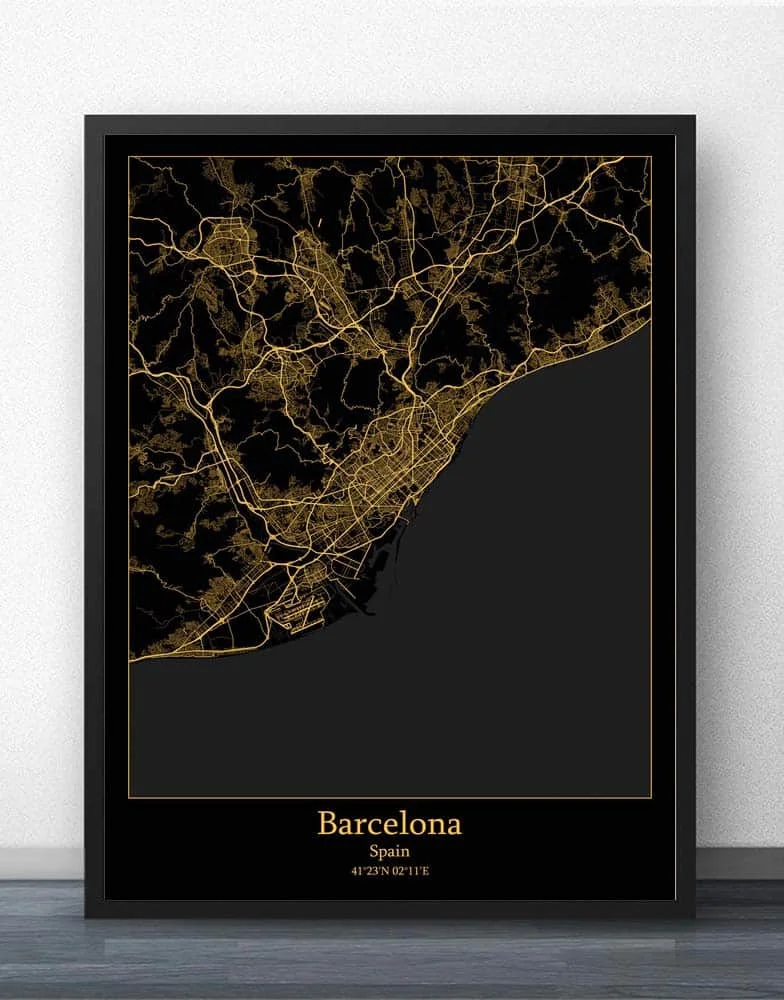 Плакат с картой Испании Барселона Бильбао Малага Мурсия Севилья Валенсия