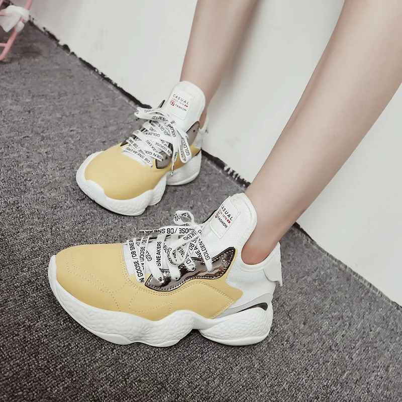 Женские кроссовки Fujin розовые дышащие на высоком каблуке повседневная обувь