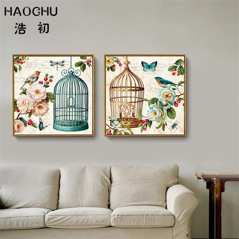 HAOCHU скандинавские винтажные птицы цветок домашний декор настенные картины