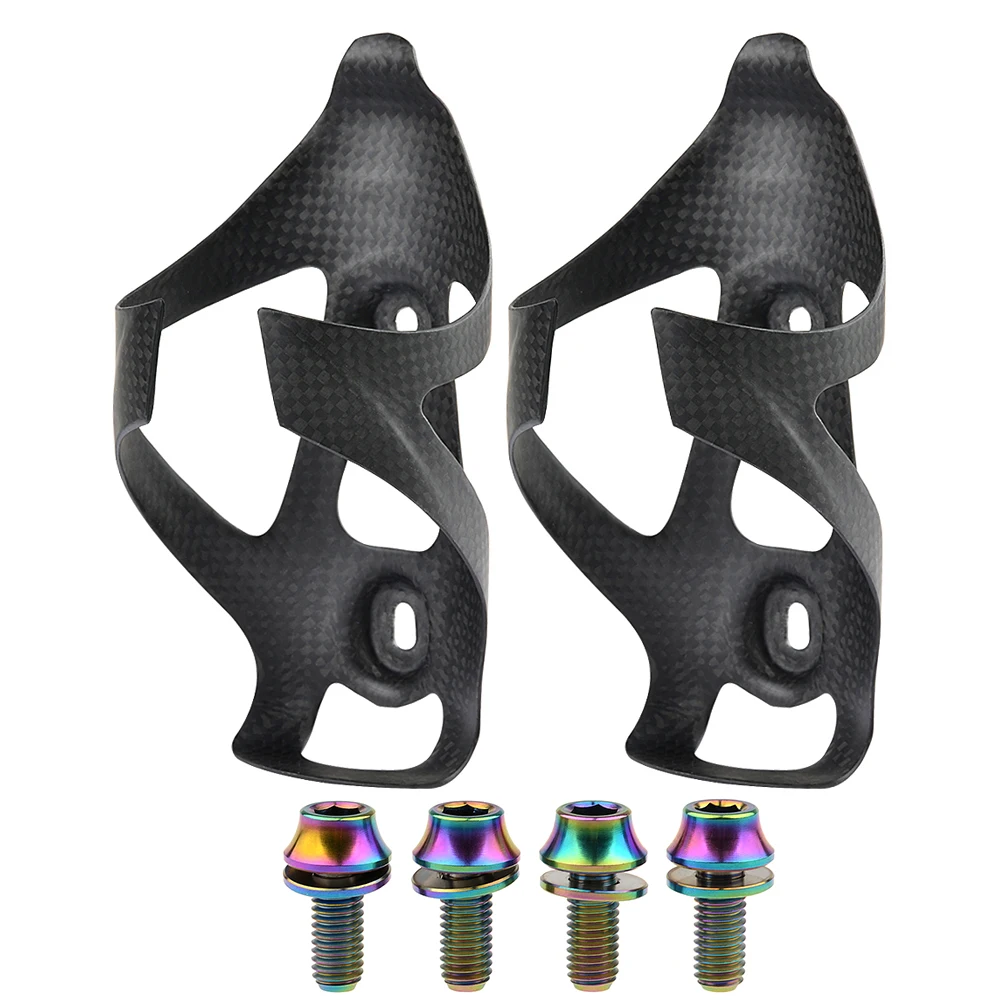 Matte-Rainbow Bolt Wanyifa полностью углеродное волокно велосипед бутылка для воды клетка MTB дорожный держатель для бутылки велосипедный 2шт+ титановый болт M5x12 с винт с шайбой 4 шт - Цвет: Matte-Rainbow Bolt