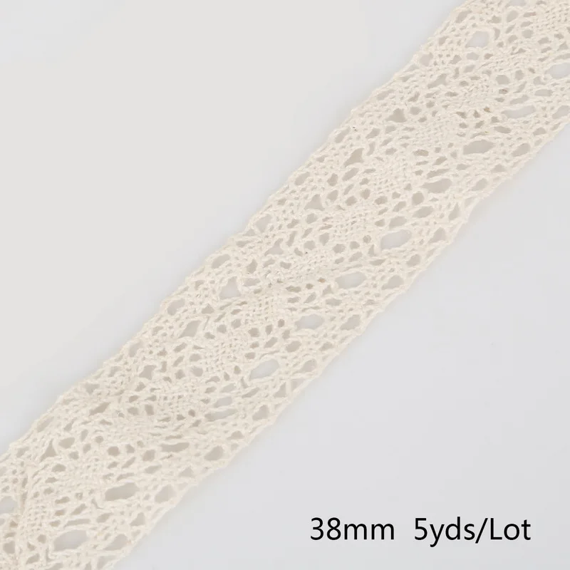 38mm 5 Ярд/лот цвета слоновой кости хлопчатобумажная вязаная кружевная лента для украшения свадебной вечеринки подарочная упаковка лоскутное ремесло хлопчатобумажная кружевная лента - Цвет: 38mm