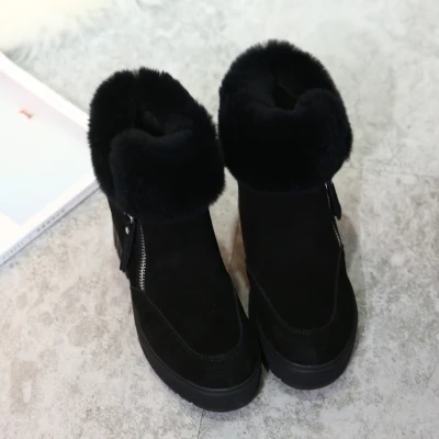 Black Зимние женские ботинки из натуральной кожи; теплая плюшевая обувь; женские зимние ботинки со скрытым каблуком; коллекция года; зимние женские повседневные ботильоны - Цвет: Black