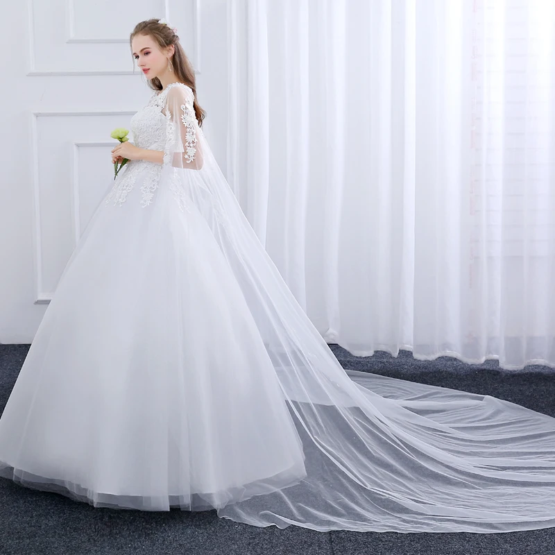 Женское свадебное платье со шлейфом He's Bride белое элегантное до пола шнуровкой