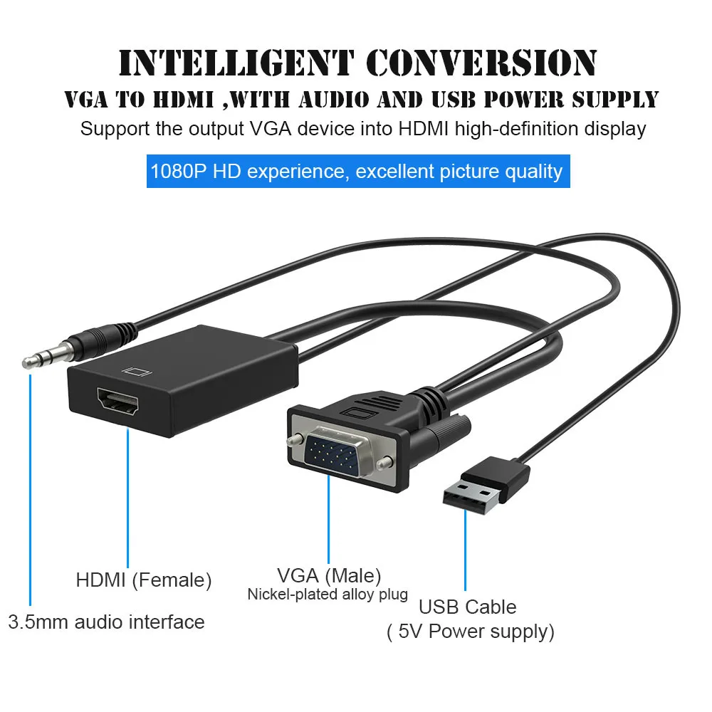 Robotsky VGA в HDMI адаптер конвертер кабель с микро USB питания и аудио интерфейс для xbox PS3 PS4 HDTV PC ноутбук проектор