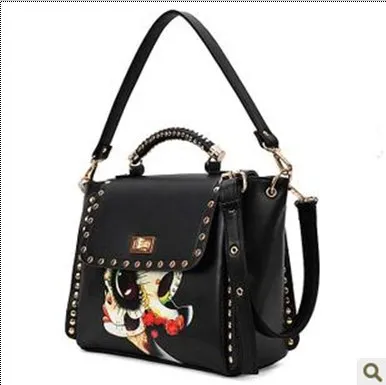 2015 authentic women messenger bags rivet national wind tide Face pattern Briefcase handbags ladies leather shoulder bag 117#|bag corn|handbag
