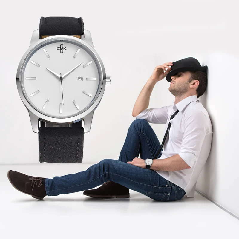 Бренд CMK Простые Модные повседневные мужские часы в деловом стиле 3 цвета кожаный
