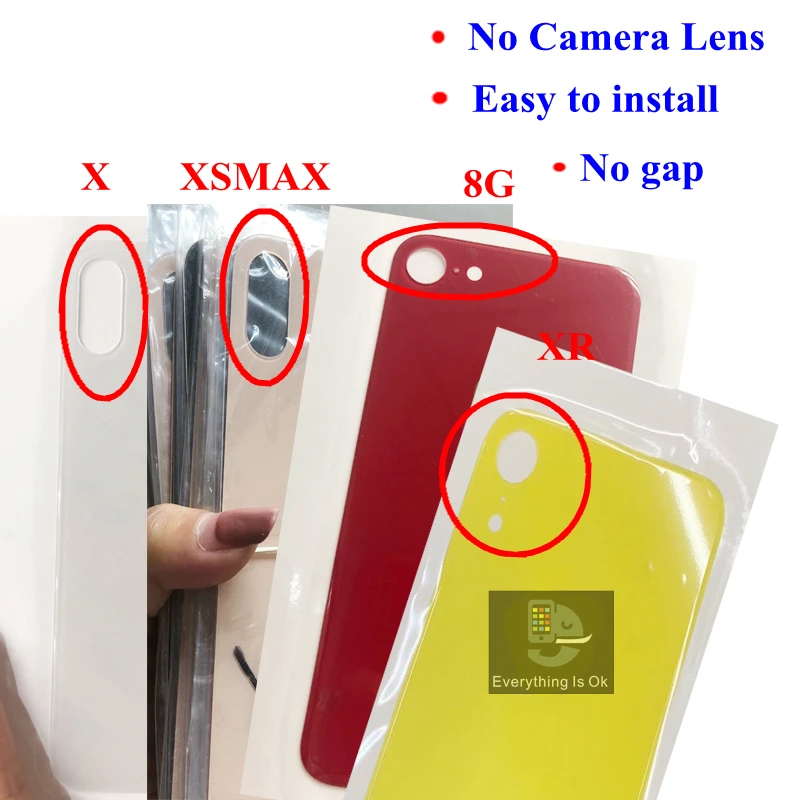 5 шт./лот корпус для iPhone10 8 plus X XS MAX Задняя стеклянная крышка аккумулятора задняя