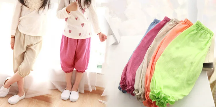 

Wholesale New 2019 child cotton casual pants girls cropped trousers elastic basic pants kids knickerbockers Anti-mosquito pants