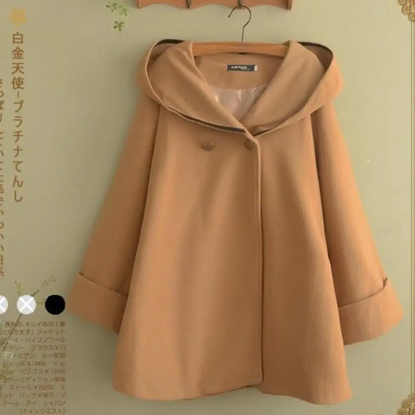 Осенне-зимнее теплое шерстяное пальто с капюшоном в стиле преппи винтажное