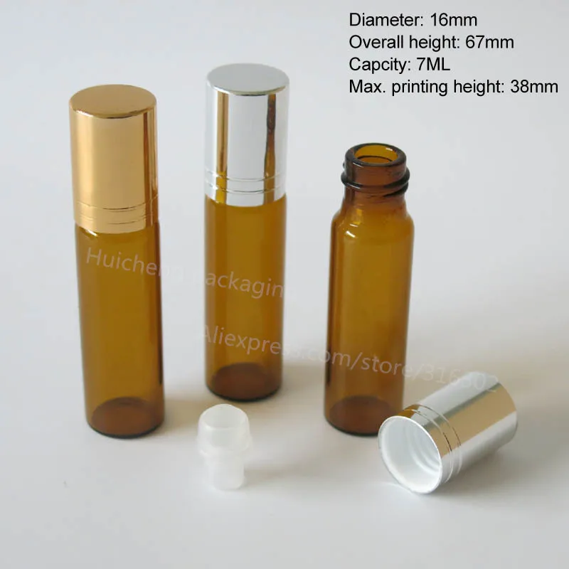 

7ml Small Amber Glass Roll-On Bottle with Glass Ball Metal Cap7cc Brown Glass Roller Ball Bottle for Essential Oil Roll-on Vial