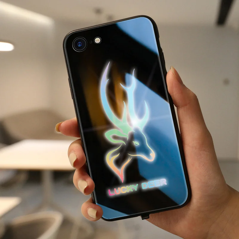 Lucky Yagoo умный светодиодный светящийся чехол для телефона для iPhone 7 8 Plus чехол s задняя крышка для Apple с животным узором Funda роскошный стеклянный силиконовый чехол - Цвет: Lucky