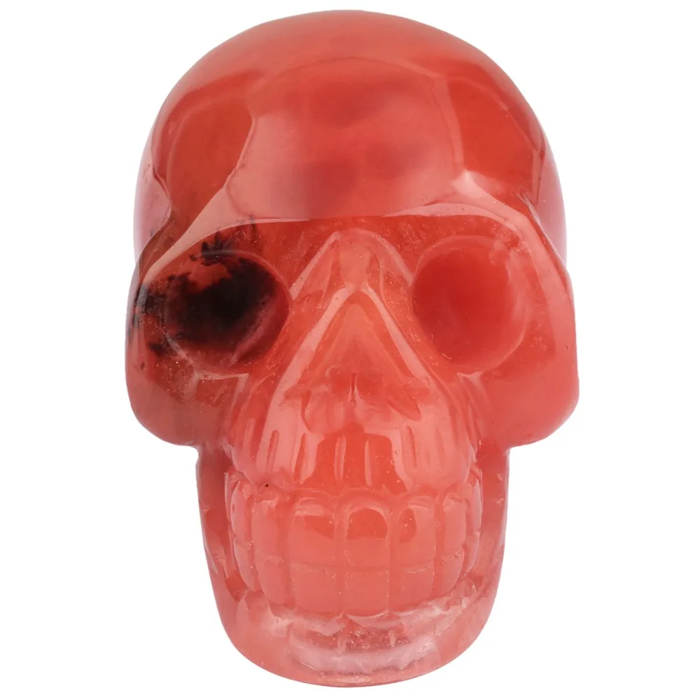 

TUMBEELLUWA 3" Cherry Quartz Reiki Skull Head Skeleton Hand Carved Healing Crystal Statue Collectible Home Decor