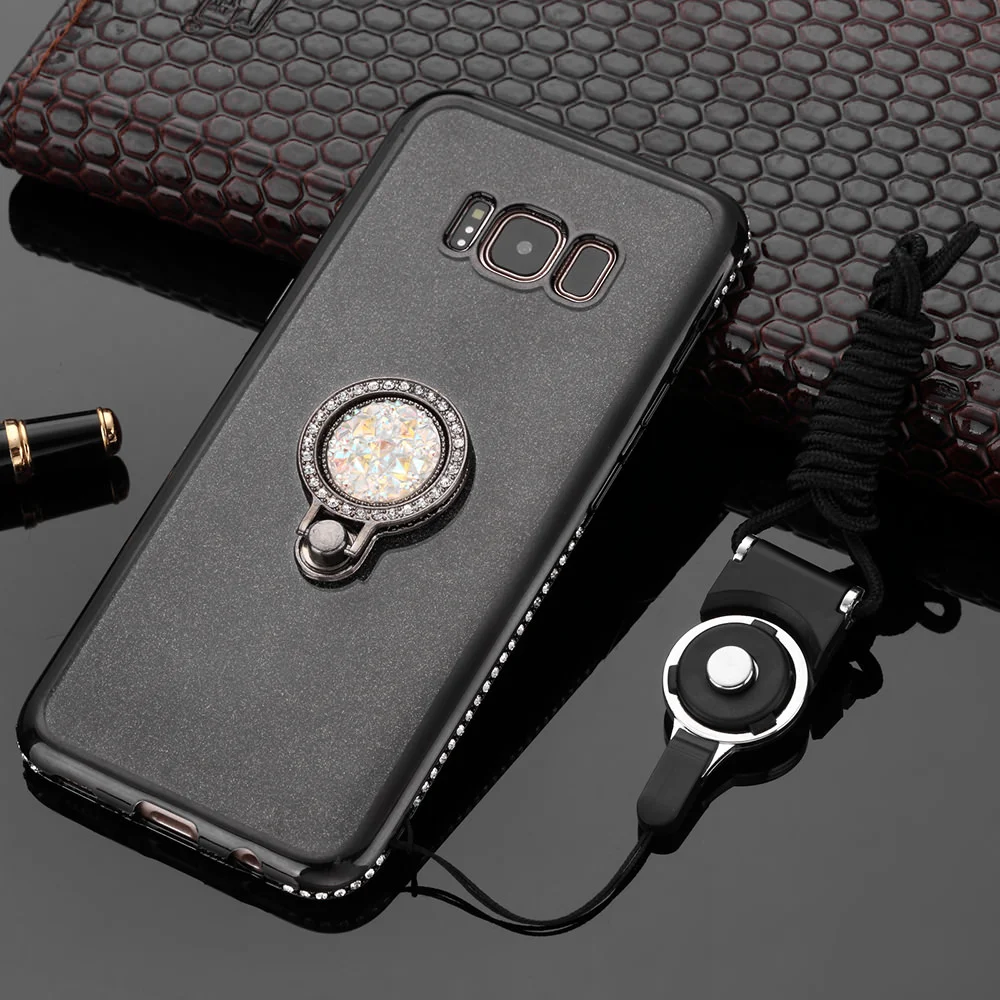 Luxury Bling Glitter Cases For Samsung S9 Case S8 Plus Lovely Strap Finger Ring Bracket Bumper Cover Galaxy S7 edge Note 9 | Мобильные