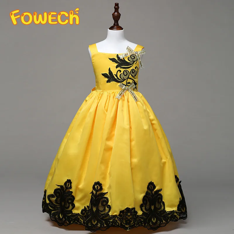 FOWECH Girls Elegant Long Dress A-Line Princess Dresses Girl Wedding Gown Children Costume Sleeveless Embroidered Lace | Детская одежда
