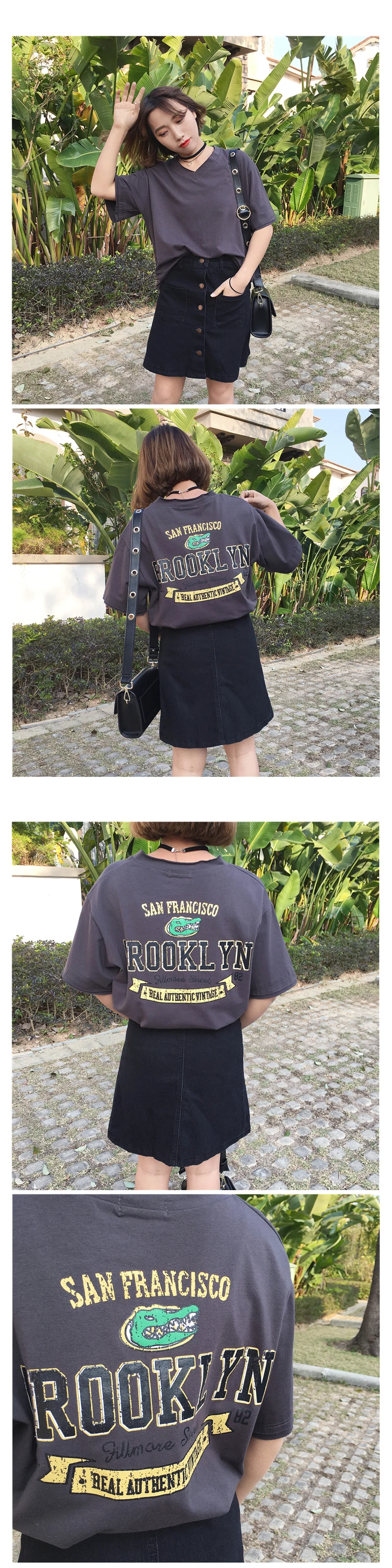Camiseta Mujer весенне-Летняя женская футболка Топ корейский стиль Ulzzang Harajuku с буквенным принтом, футболка с коротким рукавом и v-образным вырезом