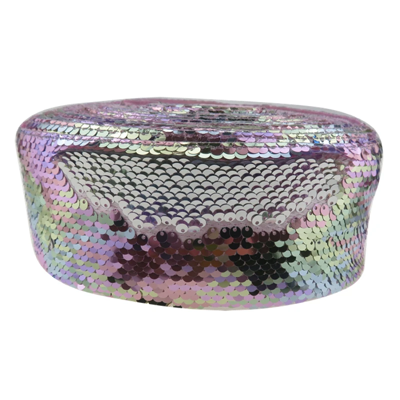 50 ярдов 75 мм Горячие продажи Блестящая радужная голограмма серебряная лента из пайеток для украшения платья Принимаем заказы на индивидуальную настройку.