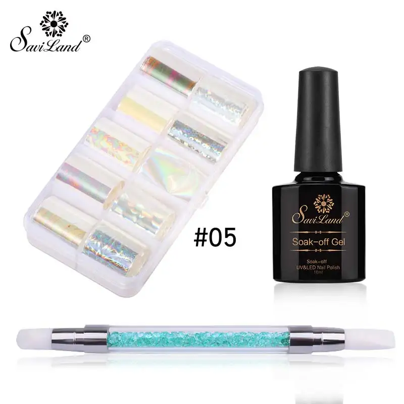 3pcs set 5 Saviland DIY наклейки для ногтей декоративные советы Голографическая фольга для ногтей Набор ногтей переводная наклейка маникюрный набор гель лак для ногтей - Цвет: 3pcs set 5