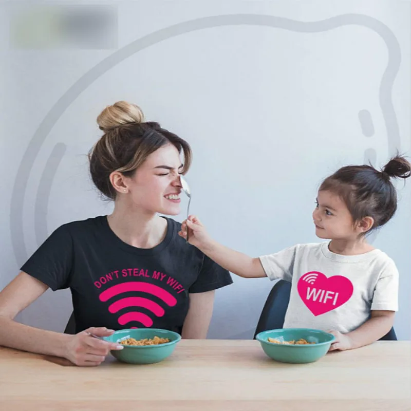 Семейная Футболка с принтом не воруйте мои Wi Fi для мамы папы родители дочери и