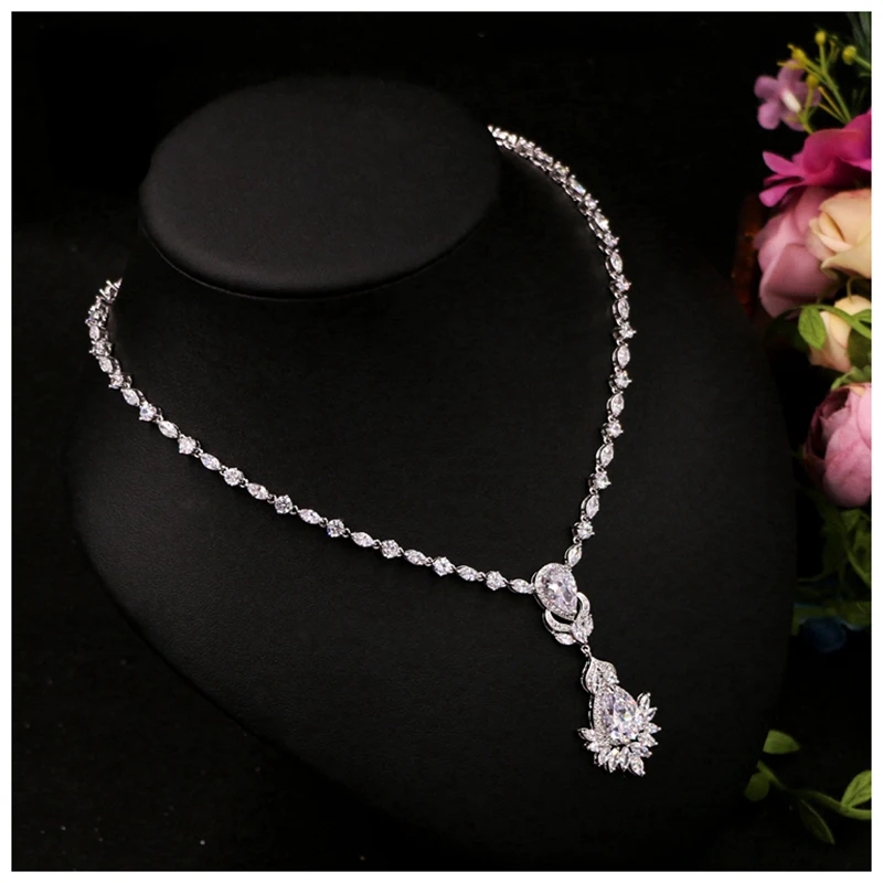 

Zircon Silver Plated Crystal Choker Necklace Earrings Set Wedding Bridal Jewelry Sets Wedding Bridesmaid Jewelry Accessories