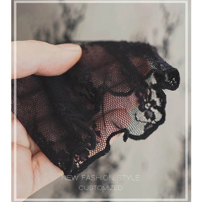 

B&N Transparent Lace Bottom Shirt Tops Pullovers Floral Sexy See Through Mesh Long Sleeve Soft Elastic Yarn Embroidery Cloth