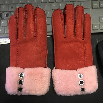New Red G29 Женские перчатки, зимние теплые, новые, шерсть, натуральная кожа, овчина, перчатки, твердые, настоящая овчина, мех, варежки, элегантные, теплые, женские перчатки, G29 - Цвет: New Red G29