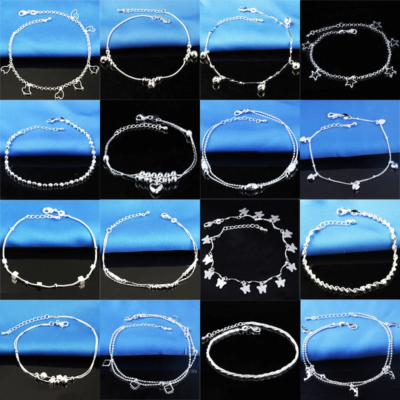 

925 Silver Ankle Sterling Ankle Bracelet for Women Girl Leg Chain Round Tassel Anklet Vintage Foot Jewelry Accessories