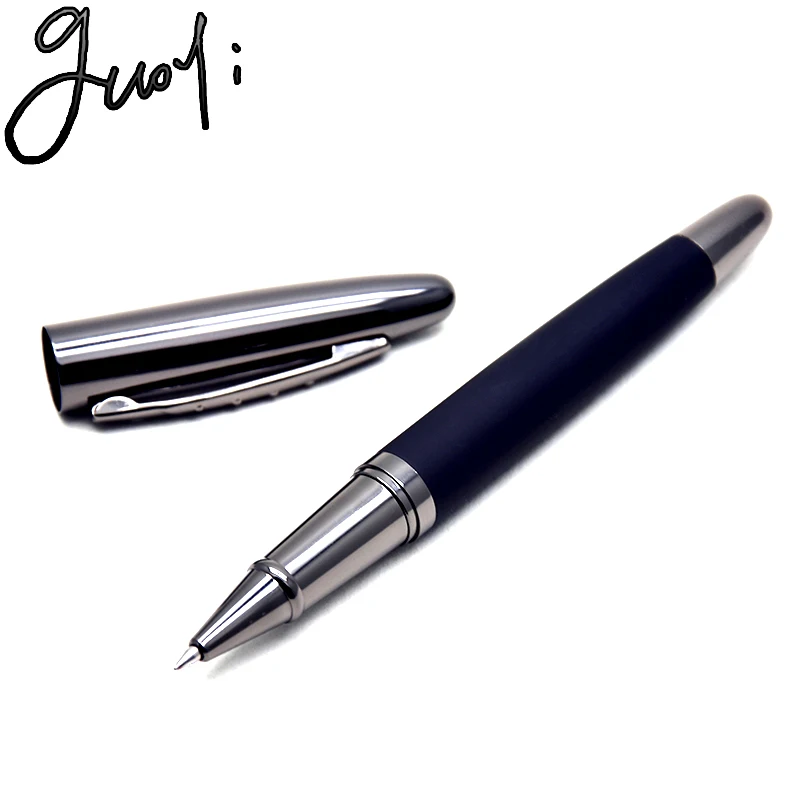 Black-blue ink Guoyi C13 креативная кожаная металлическая гелевая ручка для школы, офиса, канцелярских принадлежностей, Подарочная роскошная ручка, шариковая ручка для бизнеса - Цвет: Black-blue ink