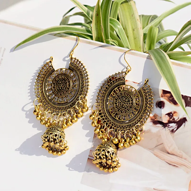 OIQUEI 2020 индийские женские серьги Jhumka богемные этнические золотые металлические