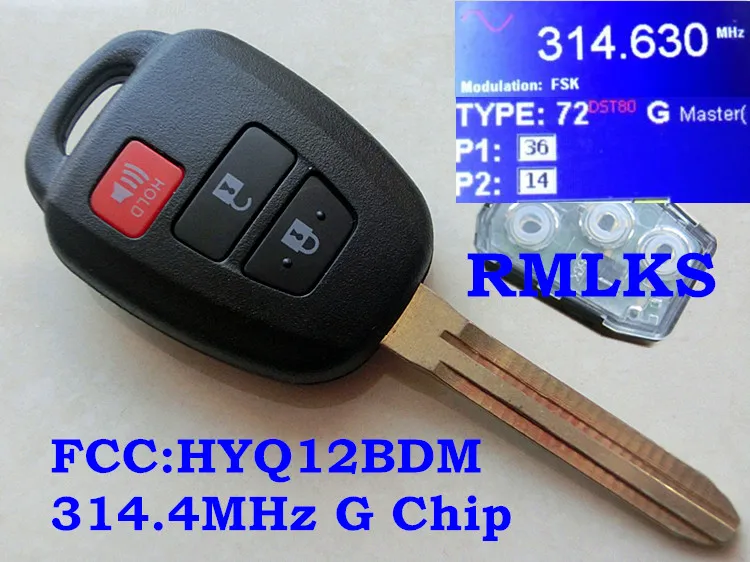 RMLKS HYQ12BDM 3 кнопки дистанционного ключа Fob с чипом 314 2 МГц G H подходит для Toyota Camry 2012