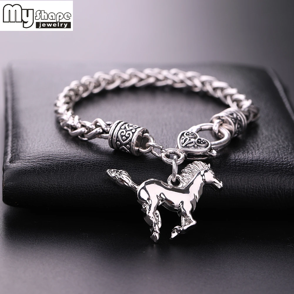 

My Shape Punk Horse Charm Pendant Bracelet Wheat Chain for Men Women Zinc Alloy Bracelets Bangle Fashion Jewelry pulsera caballo
