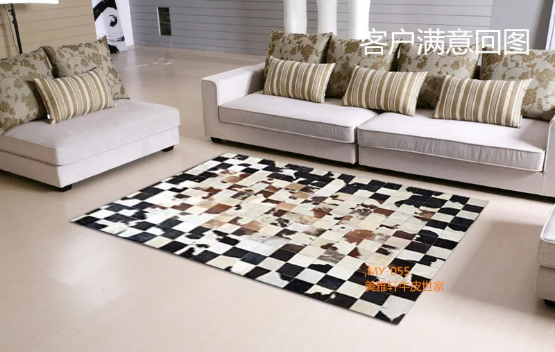 

2018 free shipping 100% natural genuine cow leather alfombra geometrica