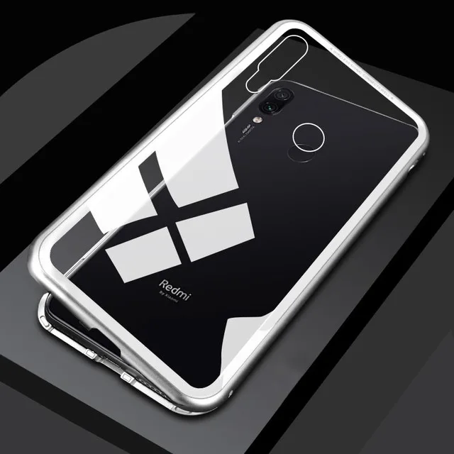 Sliver Чехол-книжка с магнитной адсорбцией для Xiaomi Xiomi Xaomi Xiami Redmi Note 7 6 5 Pro Чехол с металлической рамкой закаленное стекло задняя крышка - Цвет: Sliver