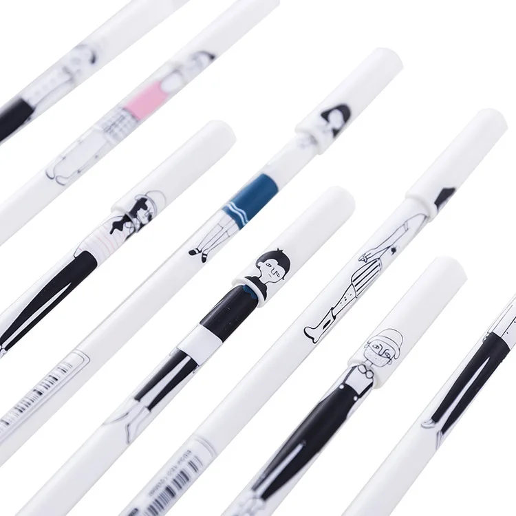 Ceny 24 Sztuk Koreański Kreatywny Szkolne Materiały Papiernicze śliczne Proste Ręcznie Malowane Dziewczyna Boy Osobowość Neutralny Z Czarna Igłą Podpis Wody Długopis