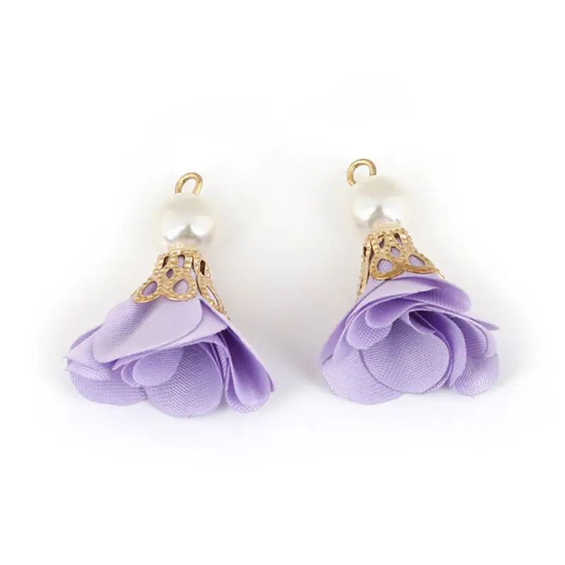 Purple 10 шт. Модный жемчужный цветок застежка кисточка Шарм Для DIY серьги ожерелье браслет брелок для мобильного телефона ювелирных изделий - Цвет: Purple
