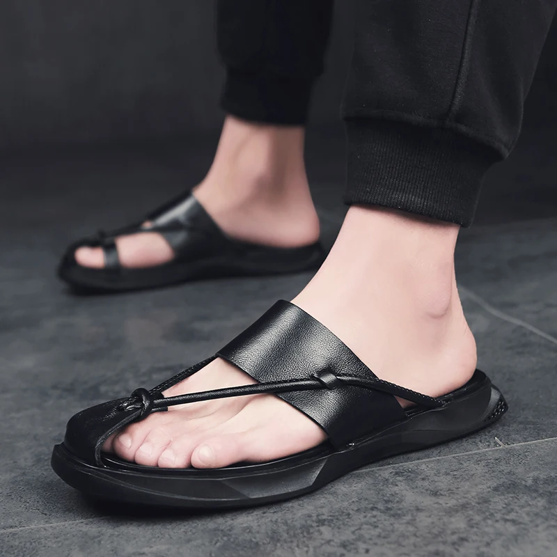 

Summer Men sandals Flip Flops High Quality Beach Sandals Non-slide genuine leather Male Slippers Zapatos Hombre Casual Shoes l5