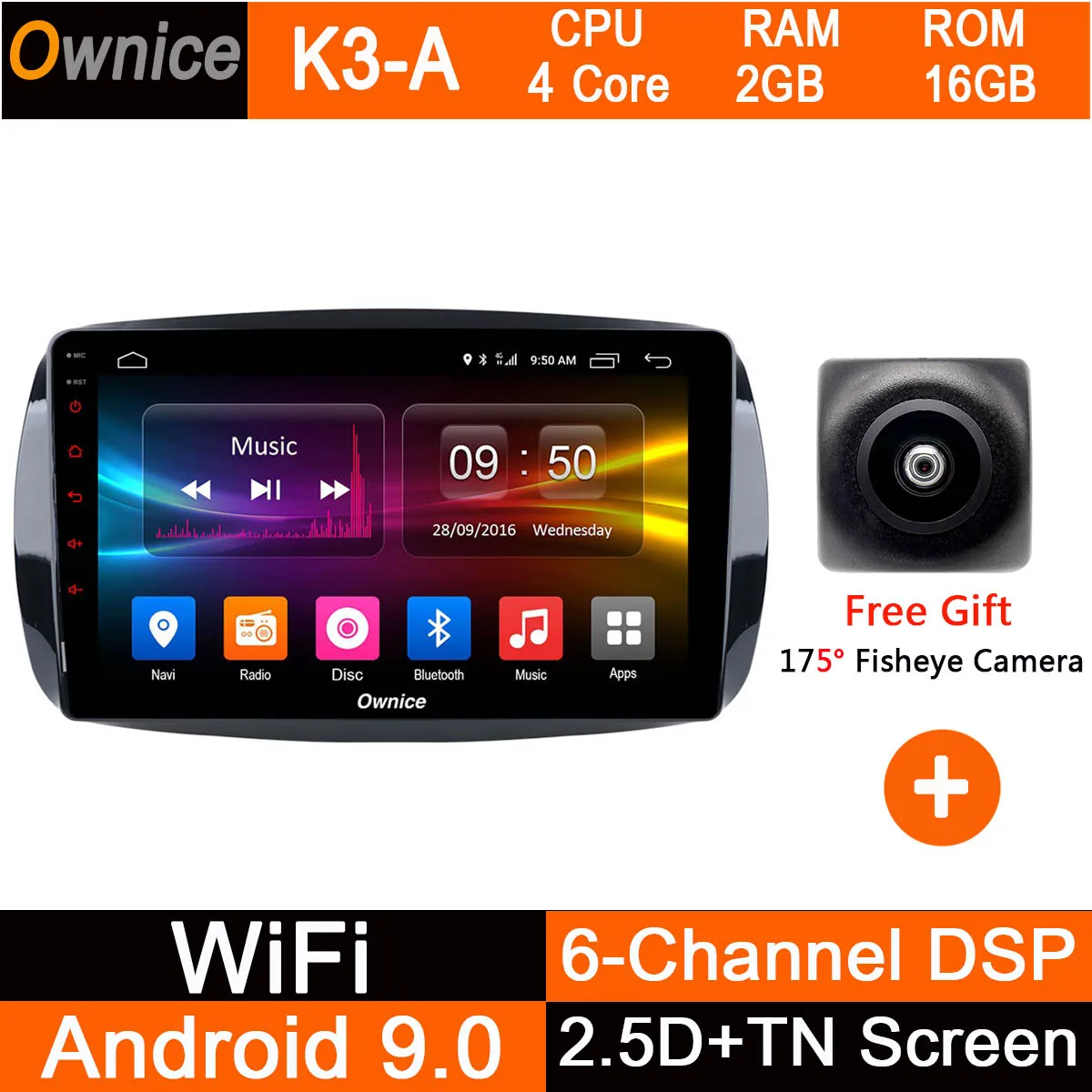 K3-A " ips Android 9,0 4 Гб ram+ 32 Гб rom 8 ядерный автомобильный радиоплеер для Mercedes Benz Smart Fortwo Forfour ADAS DSP CarPlay - Цвет: K3-A