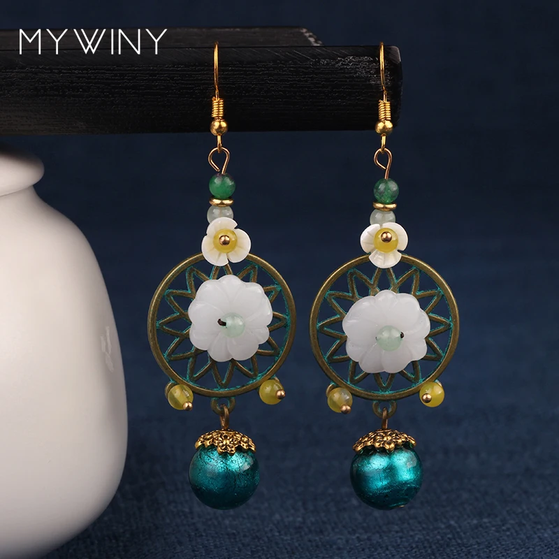 MYWINY/Винтажные этнические серьги капли в виде цветка ракушки для женщин