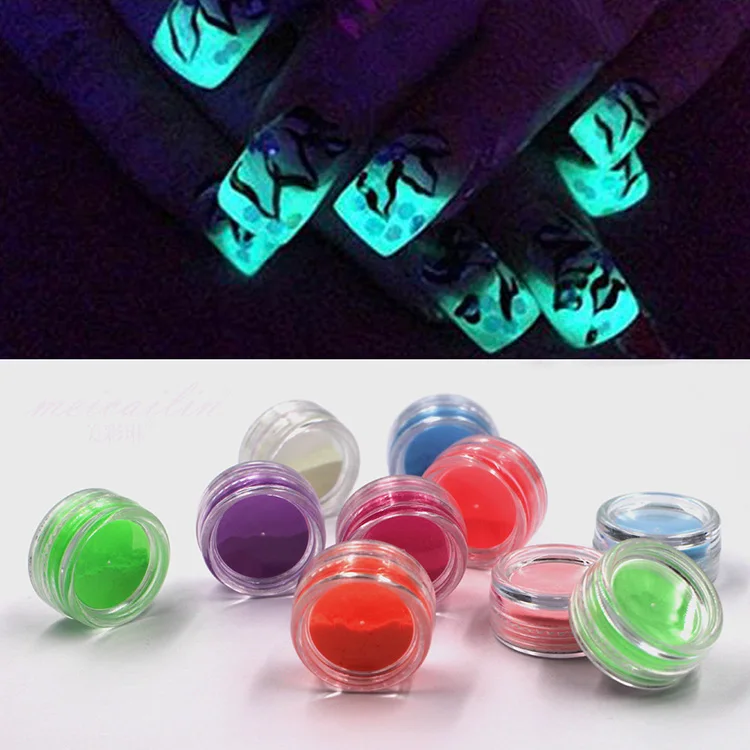 10 неоновых цветов яркий лак для ногтей порошок светится в темноте пыль