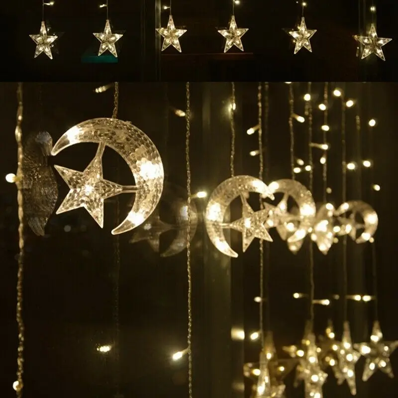 

Moon Star LED Fairy String Christmas Lights Ramadan Decoration Holiday Lights Curtain Lamp 220v Wedding LED Light Outdoor Decor