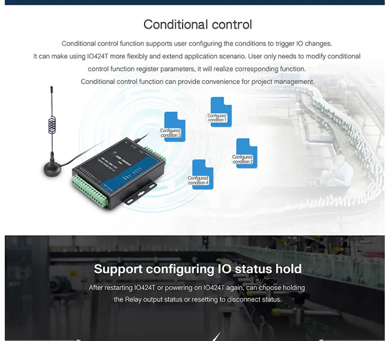 USR-IO424T-GR 4-канальный GPRS GSM сеть IO контроллер 4 способа обнаружения температуры Modbus TCP/RTU поддерживает 4 DI/4 DO/2AI/1PT