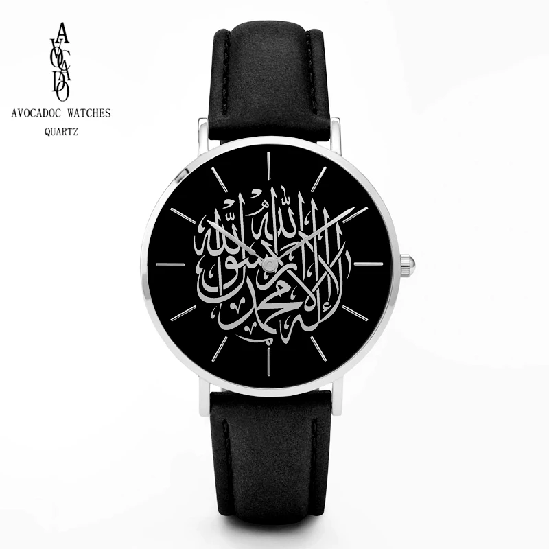 1 Авокадо мужские часы черные арабские часы кожаный ремешок Reloj arabe negro - Цвет: 1