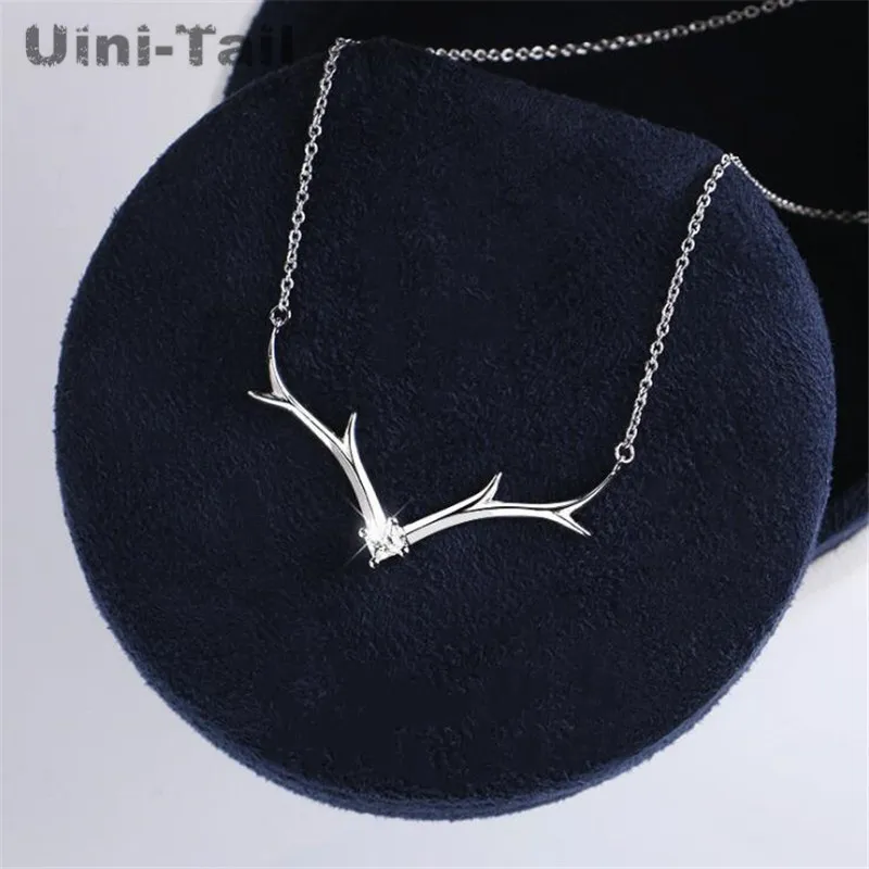 Uini-Tail, новинка, ожерелье из стерлингового серебра 925 пробы, милый модный микро-набор с оленьими рогами, простое ожерелье с рогами