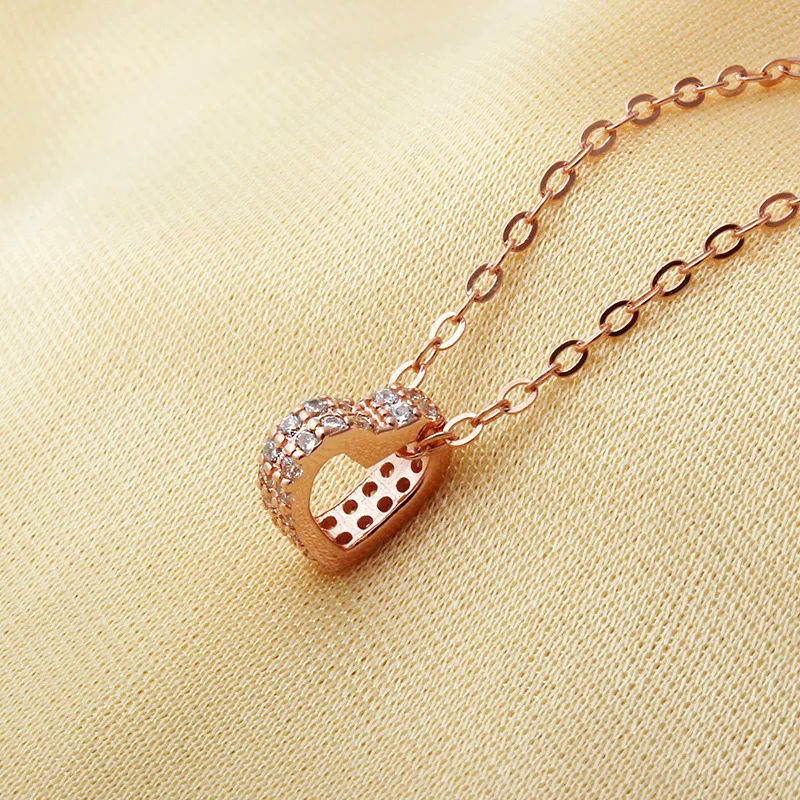 Два слоя круглый кулон содержит любящее сердце Серебро 925 Циркон ожерелье Fine Jewelry